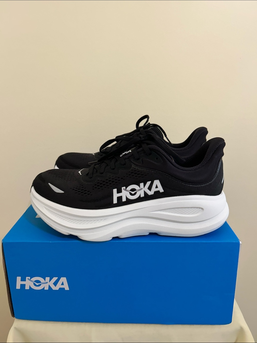 Hoka Bondi Black and White Cushioned Road Runners